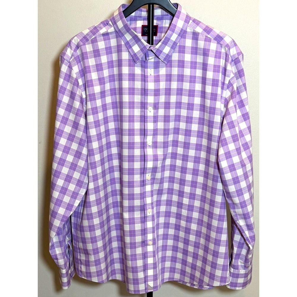 UNTUCKit Men's 2XL Purple White Check Woven Cotton Button-Up Shirt Perfect
